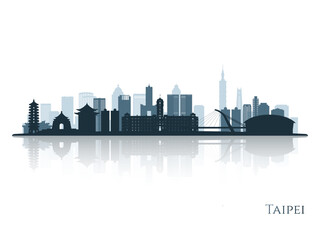 Taipei skyline silhouette with reflection. Landscape Taipei. Vector illustration.