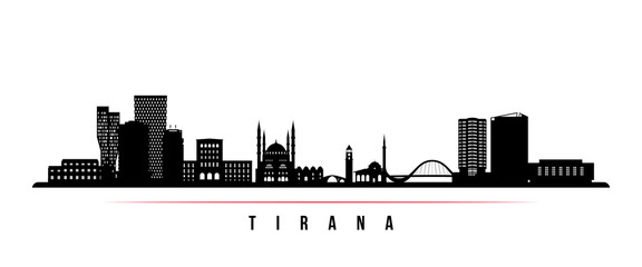Tirana skyline horizontal banner. Black and white silhouette of Maracaibo, Venezuela. Vector template for your design.