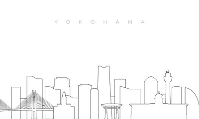 Outline Yokohama skyline. Trendy template with Yokohama buildings and landmarks in line style. Stock vector design.