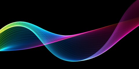  Abstract colorful flowing wave lines isolated on black background. Design element for technology, science, music or modern concept