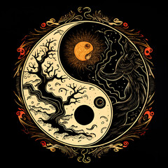 Obraz na płótnie Canvas Yin Yang Zeichen Symbol des Daoismus Farbe Vektor Illustration for Tshirts, Logos, Motives, Sticker detailiert