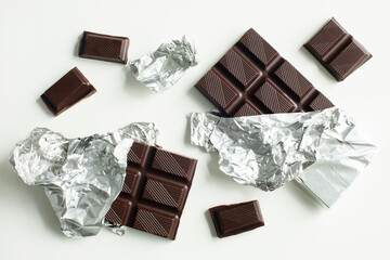 Chocolate bars and pieces with foil wrap