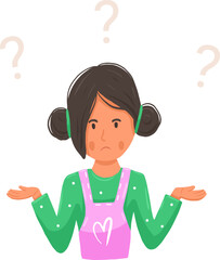 Thinking little kid with question symbol in cartoon style