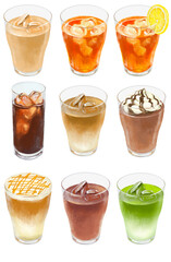冷たい飲み物のイラストセット　カフェドリンク