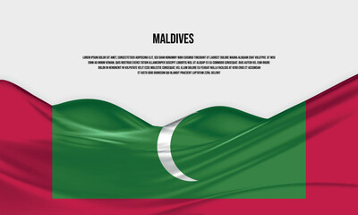 Maldives flag design. Waving Maldives flag made of satin or silk fabric. Vector Illustration.