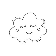 Cute cloud. Contour drawing of a cloud with a face and closed eyelashes