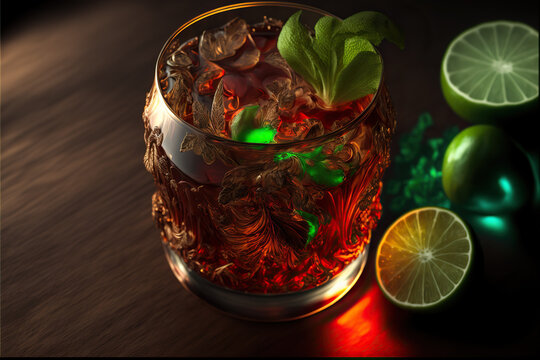 3d illustration. Glass of whiskey, rhum, generate ai