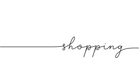 Shopping word - continuous one line with word. Minimalistic drawing of phrase illustration.