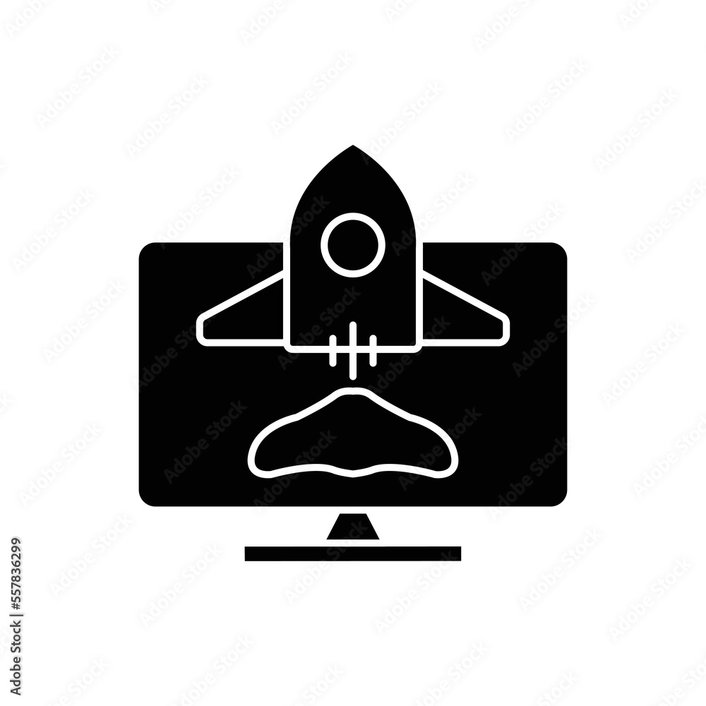 Poster monitor screen icon illustration with rocket. suitable for start up icon. icon related to developer.
