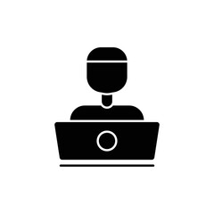 People icon illustration in front of laptop. Programmer icon. icon related to developer. Glyph icon style. suitable for apps, websites, mobile apps. Simple vector design editable