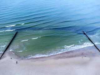 Aerial view. The sea as seen from above. Water, sand, waves, beach, landscape, nature, winter, park.