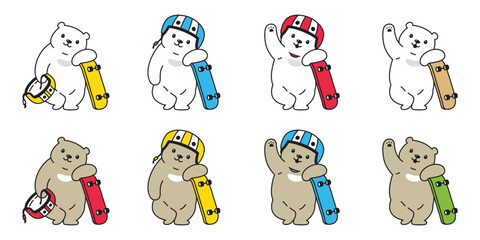 Bear vector polar skateboard icon logo skating helmet cartoon character illustration clip art design