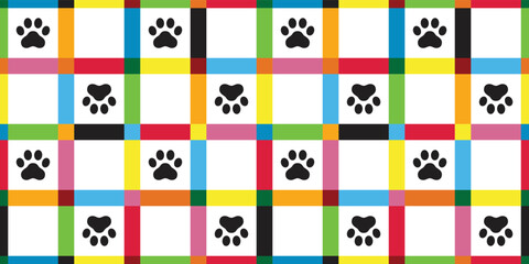 dog paw seamless pattern footprint checked colorful cat vector puppy pet breed cartoon doodle repeat wallpaper tile background illustration design isolated