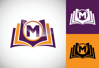 Initial alphabet M with the book. Creative book vector logo design template, Education logo