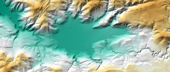 Fototapeta na wymiar Concept de fond - Erosion - Vue aérienne de paysage vallonné territoire montagneux - Rendu 3d modèle numérique de terrain avec colorisation hypsométrique