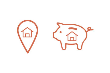 Line diagram of a pig and a hut