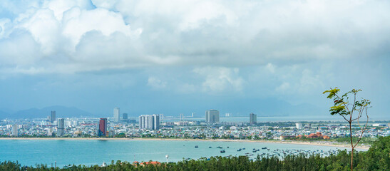panoramic landscape scenery of Danang city, Vietnam. along coastline at Son Tra peninsula