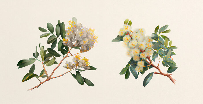 Babool. Indian Gum (Vachellia Nilotica) . Botanical illustration on white paper. The best medicinal plants, their effects and contraindications. Natural medicine. Plant properties