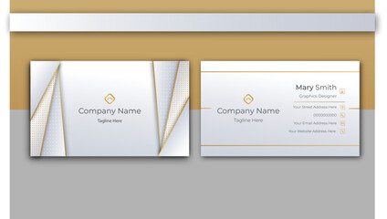white, dark white with golden border creative business card template. Modern and luxury two sided Business Card with corporate style. Trending business card.