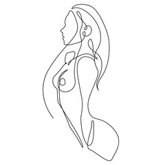Modern Trendy Line Art Drawing of Abstract Woman Body. Female Figure Line Art Vector Illustration for Wall Decor, Spa, T-shirt, Print, Poster. Female Body Creative Drawing in Modern Linear Style