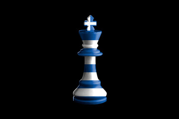 greece flags paint over on chess king. 3D illustration.