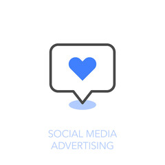 Simple visualised social media advertising icon symbol with a bubble and a heart.