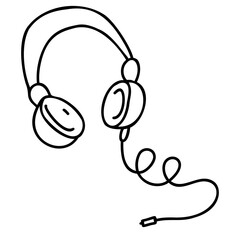 Wired headphones. Vector illustration in doodle style.