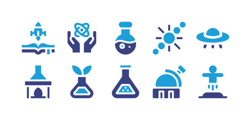 Science icon set. Duotone color. Vector illustration. Containing science fiction, science, solar system, ufo, observatory, teleportation.