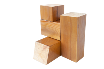 geometric figure made of trimmed lacquered wooden bars on an isolated white background,