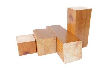 geometric figure made of trimmed lacquered wooden bars on an isolated white background,