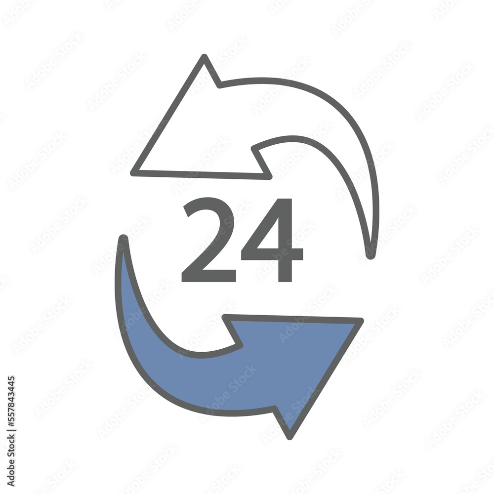 Poster arrow with 24 hour. suitable for fast shipping icon. icon related to logistic, delivery. two tone ic