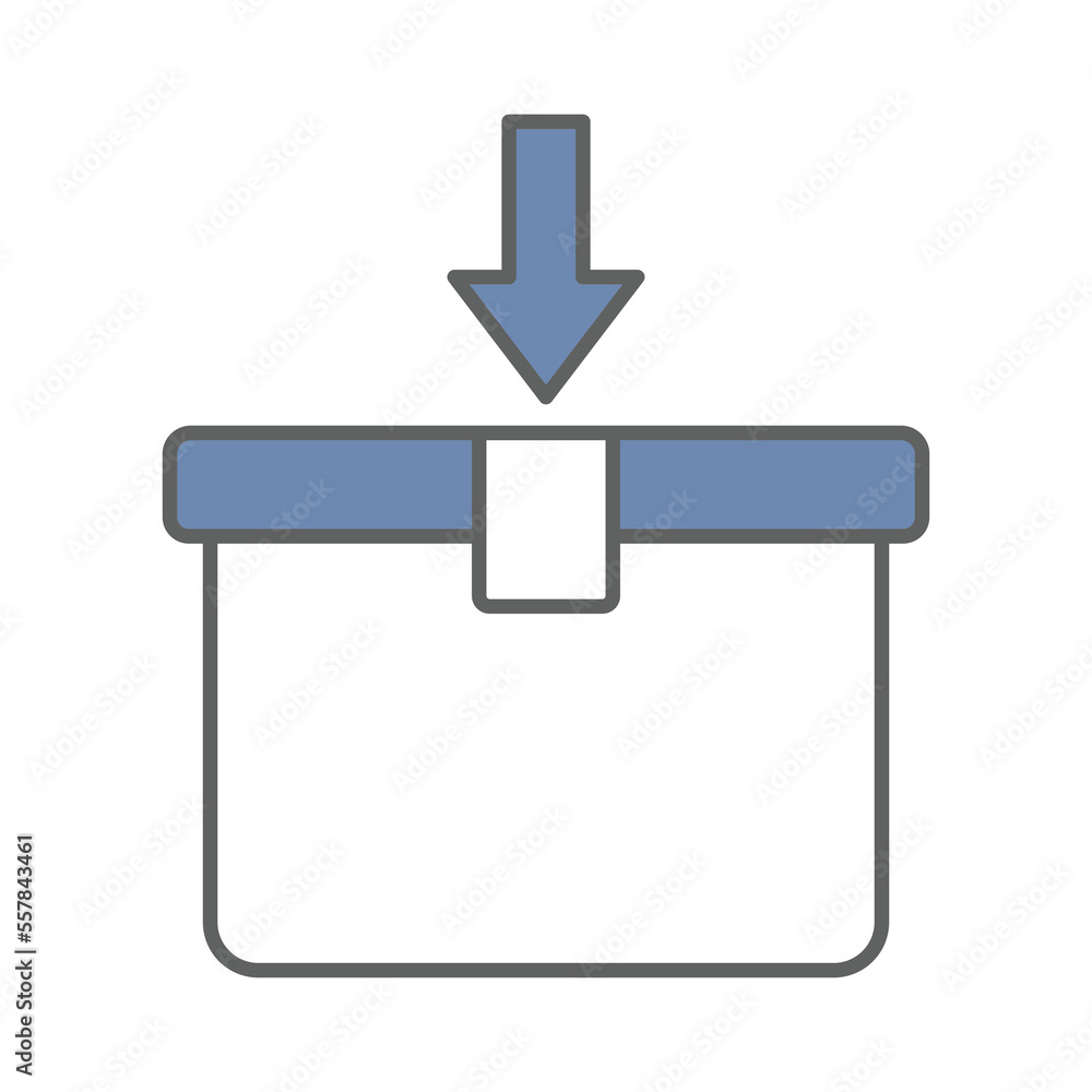 Poster cargo box icon illustration with down arrow. suitable for open here icon. icon related to logistic, 