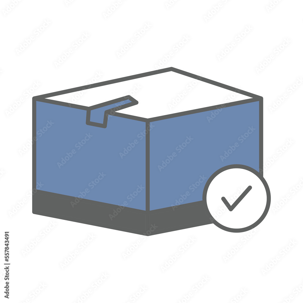 Poster cargo box icon illustration with check mark. suitable for order delivery icon. icon related to logis