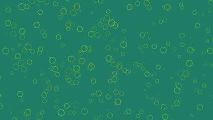 Flow of yellow abstract polygons on green background. Abstract festive backdrop for advertise text. 3D render