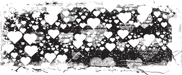 Naklejka premium Banner with glitch distorted heart shapes . Minimal art design . Noise destroyed circle logo . Trendy defect error shapes . Glitched frame .Broken effect . Grunge texture . Distress effect .vector 