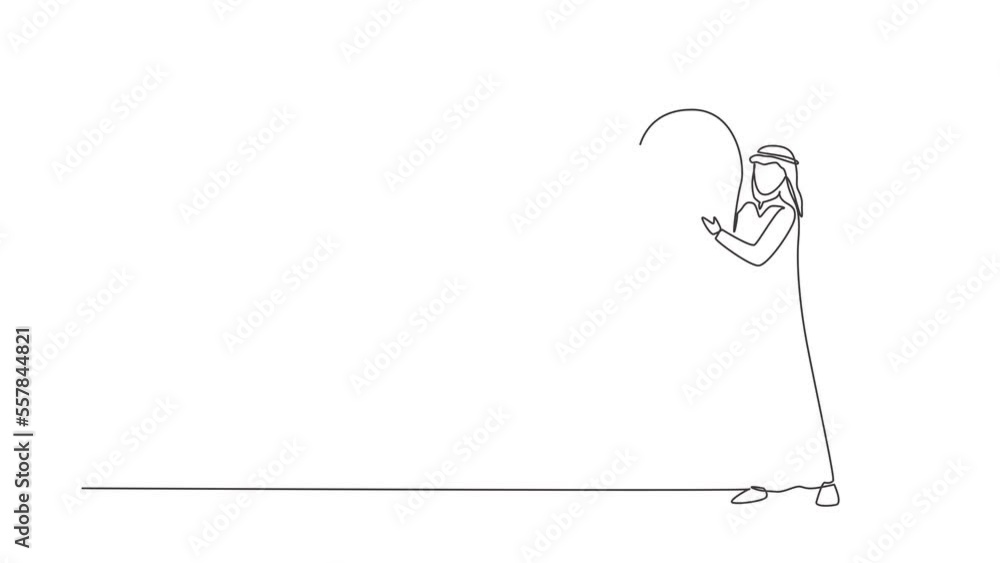 Poster animated self drawing of continuous line draw businessman holds light bulb as symbol of new idea. ma