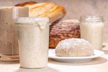 Active homemade sourdough in jars