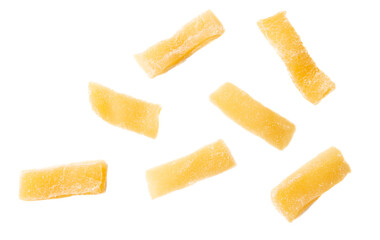 Dried pieces of Annona muricata pulp isolated on white