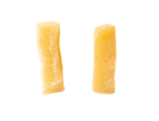 Dried pieces of Annona muricata pulp isolated on white