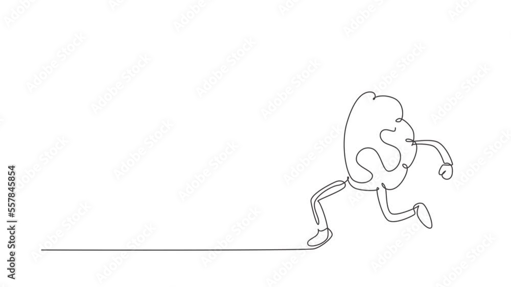 Aufkleber animated self drawing of single continuous line draw brain running with shoes cartoon isolated. trai