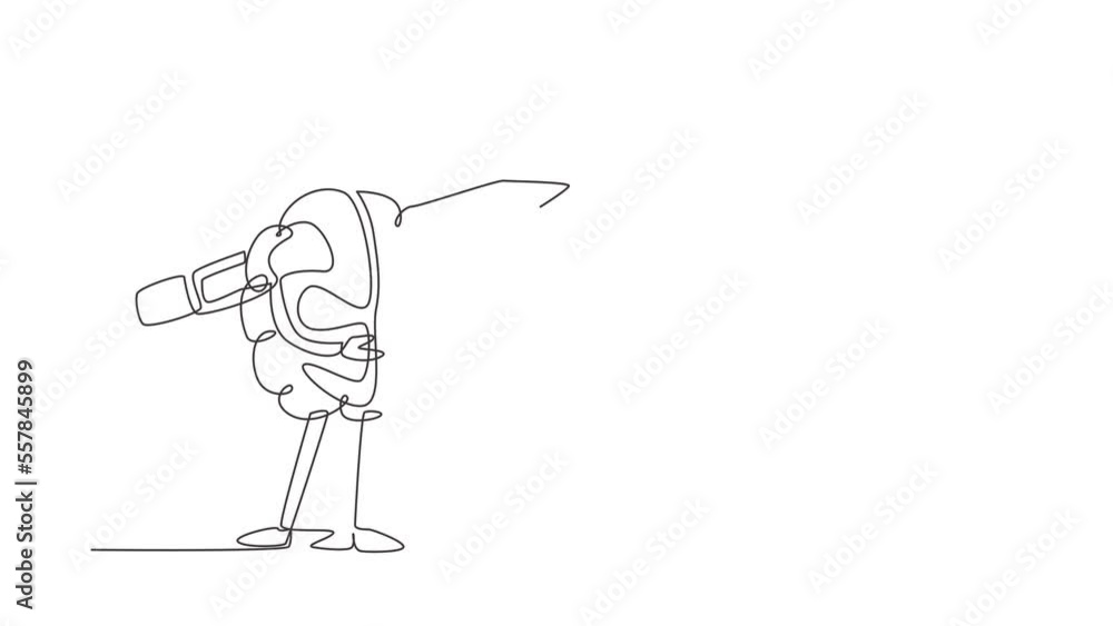 Poster animated self drawing of continuous line draw brainy human brain character with carrying pencil on s