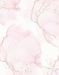 Watercolor pink marble background with gold glitter 