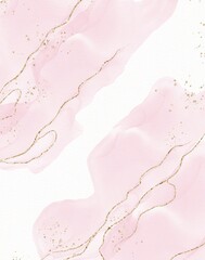 Obraz premium Watercolor pink marble background with gold glitter 