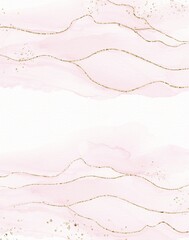 Watercolor pink marble background with gold glitter 