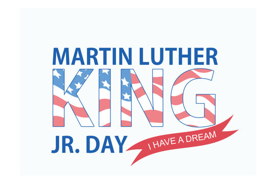 Martin Luther King Day greeting card, Typography with stars on dark blue background, flat vector modern illustration