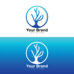 Coral Logo, Sea Plants Place Marine Animals, Ocean Vector, Seaweed Icons