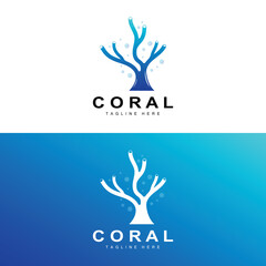 Coral Logo, Sea Plants Place Marine Animals, Ocean Vector, Seaweed Icons