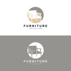 furniture logo, home furnishing design, room icon illustration, table, chair, lamp, frame, clock, flower pot