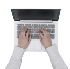 Hands typing on a laptop