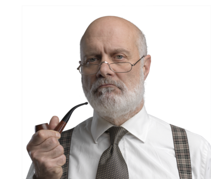 Academic professor smoking a pipe and posing